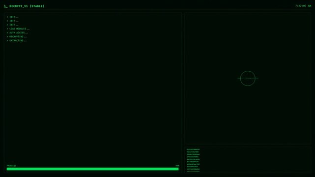 Green digital hud interface with loading bar and technical data