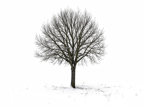 A bare winter tree with snow-covered branches
