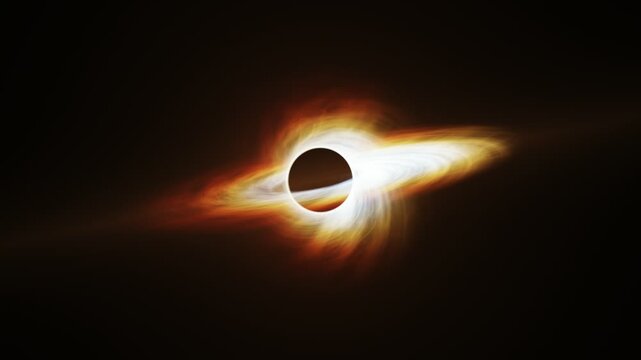 Supermassive black hole with glowing accretion disk background loop. Gravitational lensing black hole in deep space abstract motion background