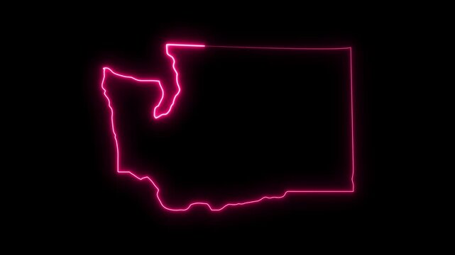 Washington state map outline with glowing neon pink light effect on black background