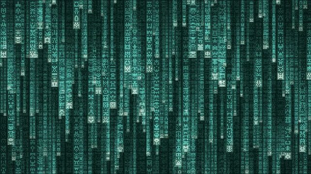 Matrix style digital rain code falling background loop. Futuristic matrix code rain motion graphic background loop