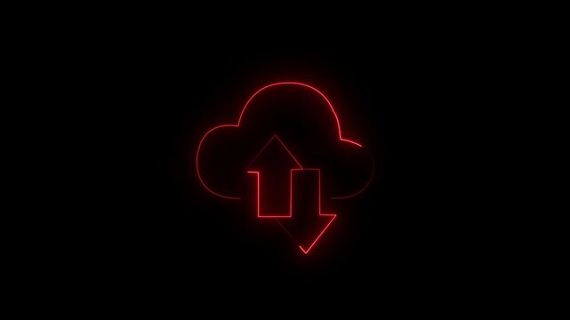 Futuristic Red Glowing Cloud Upload Download Sync Interface Motion Loop.