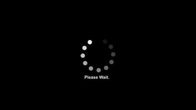Please wait loading intermission animated. Icon symbol starting soon. Spinning waiting icon on background. Loading circle animation. Seamless Loop.4k motion video graphics