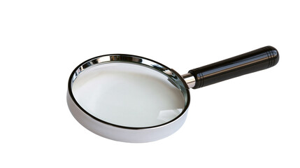 Handheld magnifying glass with black plastic handle and silver metal frame © Aisling
