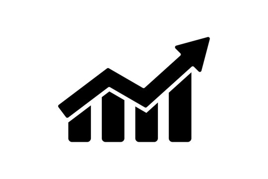 A black icon of a bar graph with an upward trend arrow
