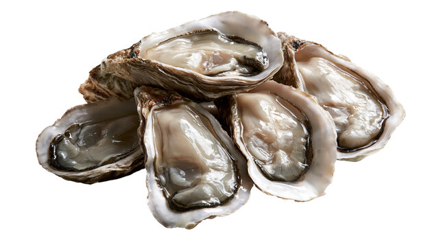 Fresh raw oysters in open shells with moist glistening meat