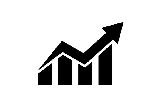 A black icon of a bar graph with an upward trend arrow