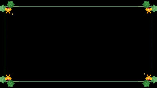 Christmas holiday holly berry border frame with flat design icons on black background copy space