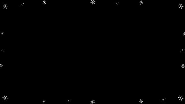 Snowflake frame border with white icons on black background for Christmas holiday winter season video