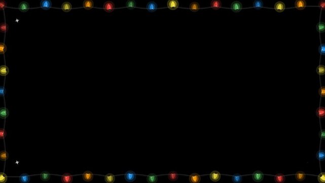 Christmas string lights frame border background for festive holiday celebration with copy space on black