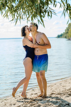 A couple in love on vacation at the beach