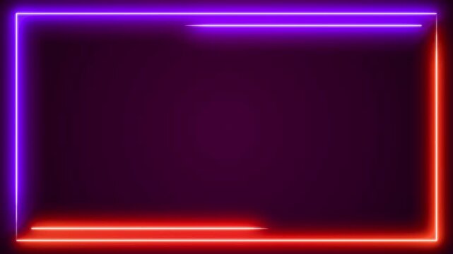 Neon glowing rectangular frame with moving light borders