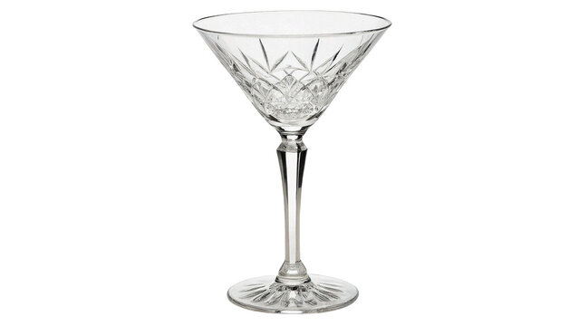 Elegant empty crystal martini cocktail glass isolated on transparent background