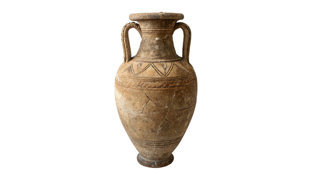 Ancient antique clay amphora vase pottery jug isolated on transparent background