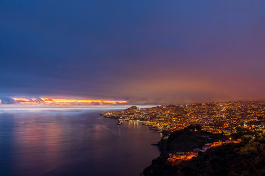 View of Funchal Madeira from Miradouro do Pin�culo at blue hour
