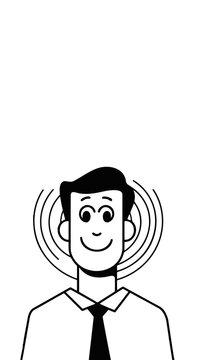 Smiling man with white shirt and black tie and sound waves emanating from ears