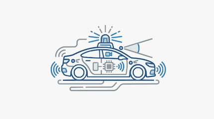 Corporate of a High Tech Police Car with Wireless Signals and Circuit Board Design with high quality professional line art symbols for modern creative design and digital branding projects © abu