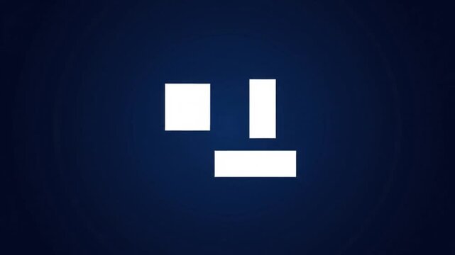 2D motion graphic showing three small geometric tiles slowly sliding together into one perfectly aligned abstract square