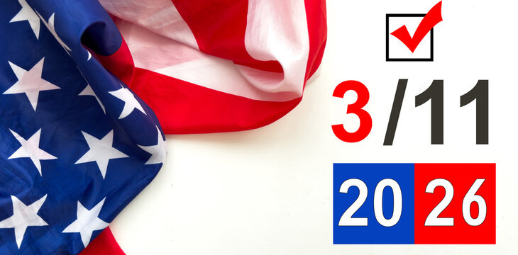 Midterm Election 2026 graphic featuring the American flag and stars, symbolizing the upcoming US elections. 