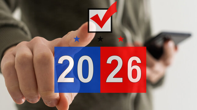 Midterm Election 2026 graphic featuring the American flag and stars, symbolizing the upcoming US elections. 