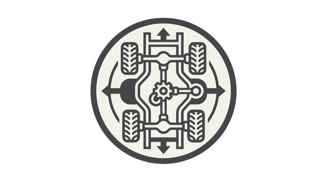 Circular 4x4 drivetrain chassis technical diagram vector.