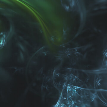 Swirling abstract design with green and blue hues creates mysterious and ethereal atmosphere. fluid motion and soft lighting evoke sense of depth and intrigue