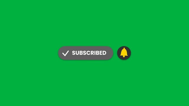 Subscribe button and notification bell click animation on green screen, social media overlay 4K
