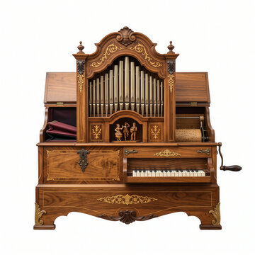 Vintage barrel organ isolated on white background  