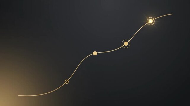 2D vector animation of one thin curved line smoothly flowing upward through three small geometric points, each point briefly illuminating as the line passes