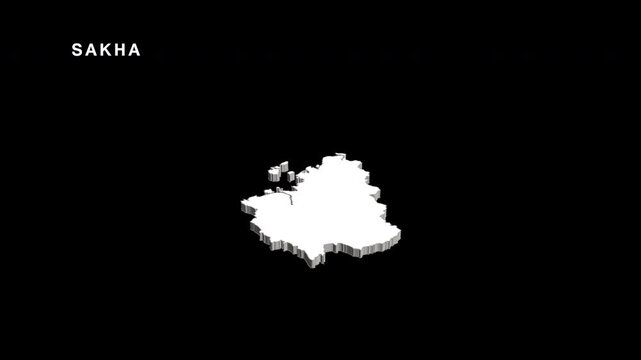 Sakha republic russia map rotating on black background