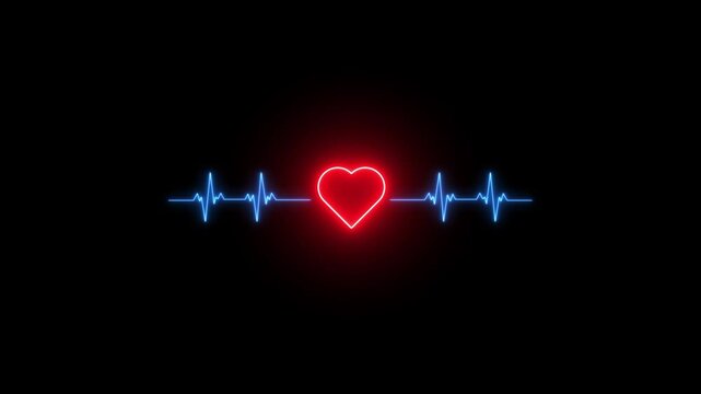 Neon heartbeat ekg monitor pulse animation, medical health care background, digital heart rate rhythm loop