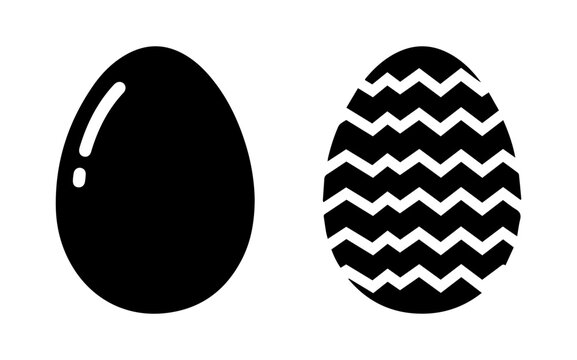 Two egg silhouettes with plain and zigzag pattern in black and white vector illustration egg hunt silhouette minimalist celebration