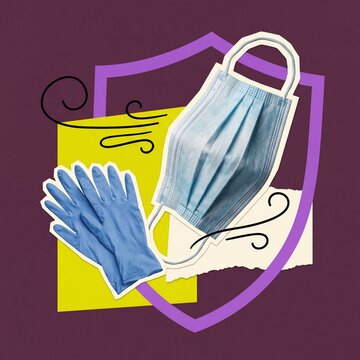 Face mask and disposable gloves symbolizing cold and flu prevention, seasonal hygiene, infection control and personal health protection