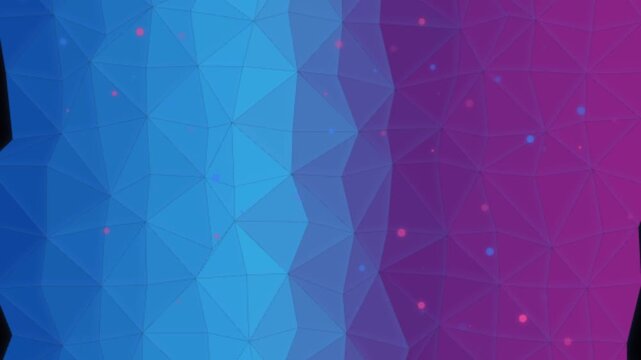 Abstract low poly geometric background, with floating particles, in blue and, purple gradient motion