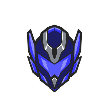 Blue cyber robot helmet esports logo mascot vector illustration isolated on white background.