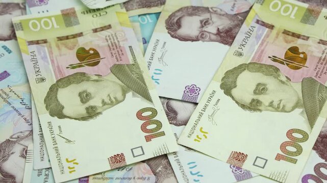 Variety Of Ukrainian Hryvnia Banknotes Different Denominations