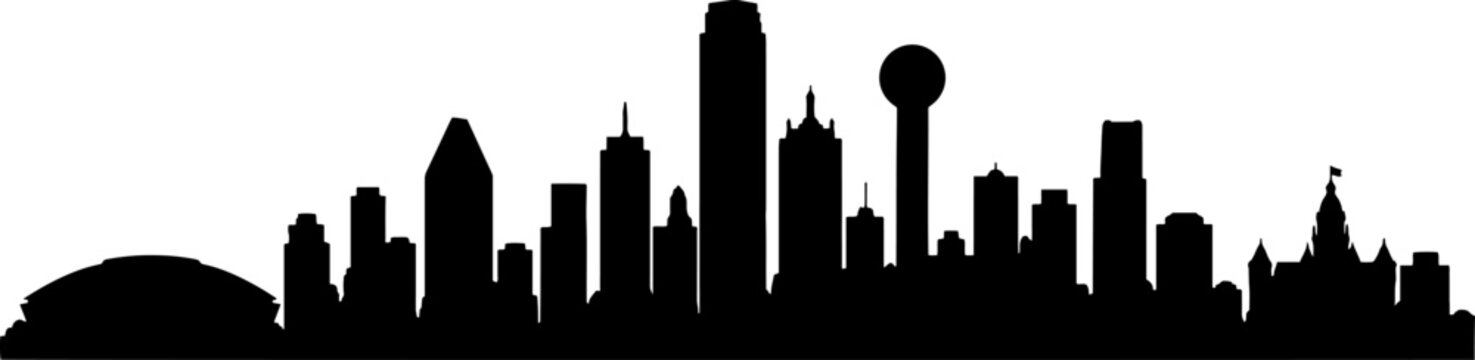 Dallas city skyline silhouette vector illustration isolated on white background, Texas urban cityscape landmark concept