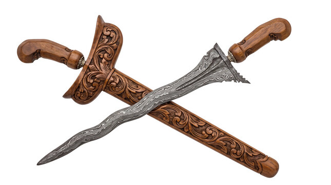 Traditional Indonesian Kris Dagger with Carved Wooden Sheath