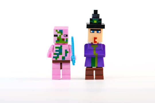 Minecraft Zombified Piglin with Diamond Sword standing beside Witch on Sep 21, 2026 in Jakarta, Indonesia