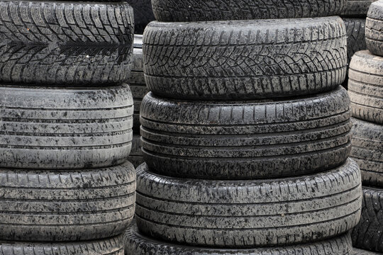 Large pile of used car tires