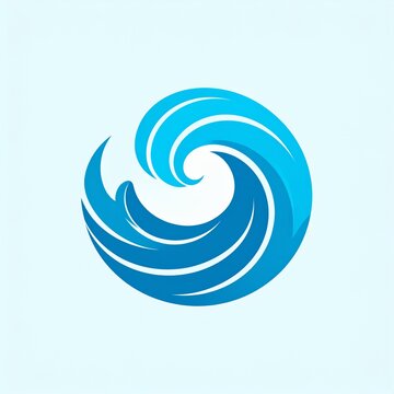 Abstract blue circular wave icon representing water flow, ocean curl, and surf logo design on light background