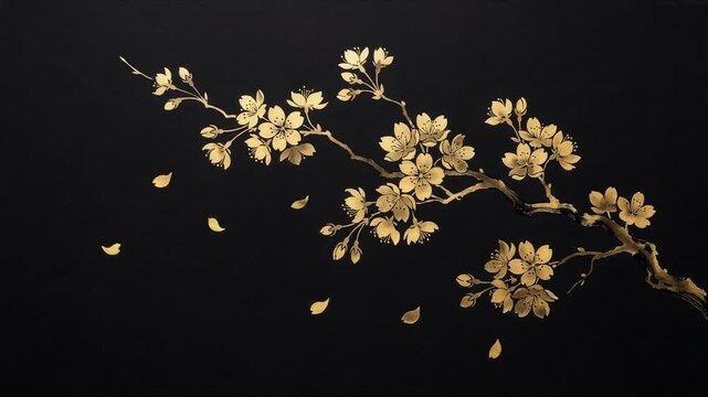 躍動的な闇を斜めに走る金墨ストロークを描く横型非ループ背景動画