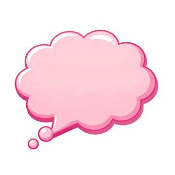 [Transparent Background PNG]Glossy Pink Cloud Shaped Blank Thought Speech Bubble Illustration