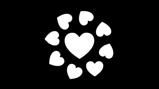 White Grungy Heart Shapes Rotating on Black Background