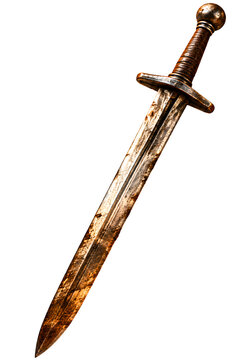 Antique Golden Medieval Sword Isolated on Transparent Background