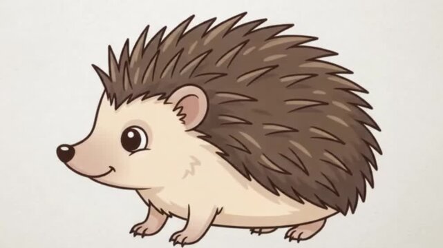 Cute hedgehog cartoon character standing isolated on clean white background