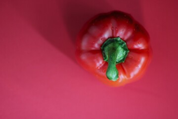Red Bell Pepper with Water Drops on a Pink Background © BlackMoonV