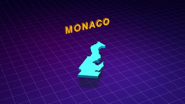 Monaco country map rotating on purple grid background