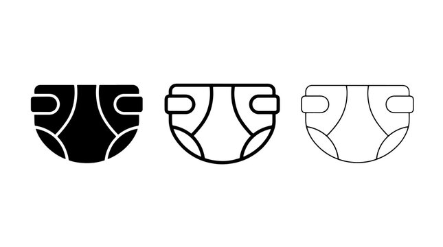 Baby diaper icon set featuring solid and linear shapes for infant care