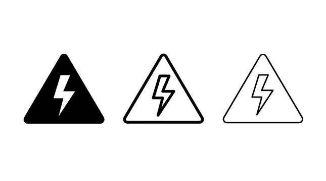 High voltage warning sign with thunder bolt icon on black background